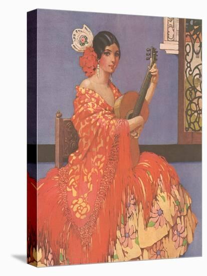 Woman Flamenco Guitarist-null-Stretched Canvas