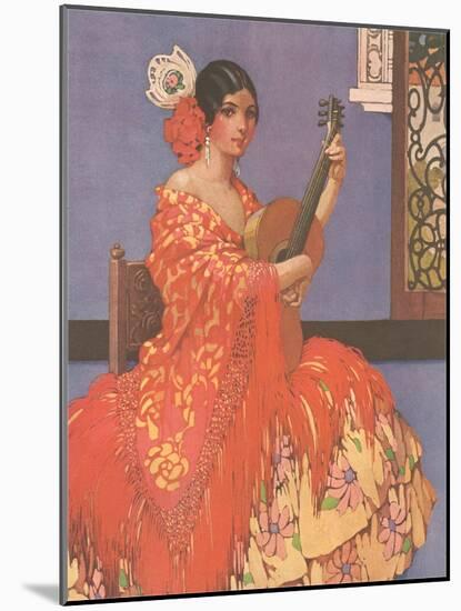 Woman Flamenco Guitarist-null-Mounted Art Print