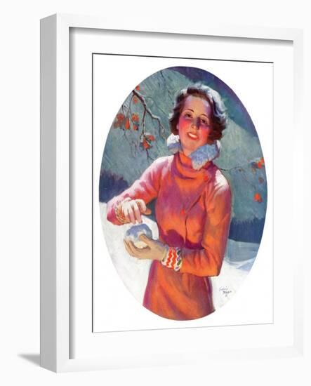 "Woman Forming a Snowball,"February 10, 1934-Frederic Mizen-Framed Giclee Print