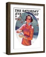 "Woman Forming a Snowball," Saturday Evening Post Cover, February 10, 1934-Frederic Mizen-Framed Giclee Print