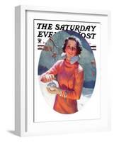 "Woman Forming a Snowball," Saturday Evening Post Cover, February 10, 1934-Frederic Mizen-Framed Giclee Print