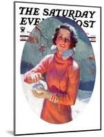"Woman Forming a Snowball," Saturday Evening Post Cover, February 10, 1934-Frederic Mizen-Mounted Giclee Print