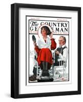 "Woman Gets Bob at Barbershop," Country Gentleman Cover, January 17, 1925-Elbert Mcgran Jackson-Framed Giclee Print