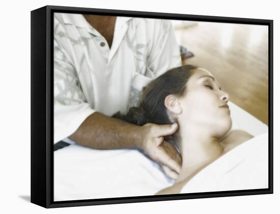 Woman Getting a Massage at a Spa-null-Framed Stretched Canvas