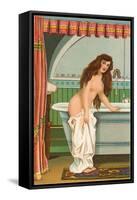 Woman Getting into Bathtub-null-Framed Stretched Canvas