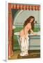 Woman Getting into Bathtub-null-Framed Art Print