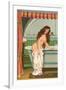 Woman Getting into Bathtub-null-Framed Art Print