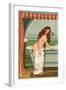 Woman Getting into Bathtub-null-Framed Art Print