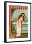 Woman Getting into Bathtub-null-Framed Art Print