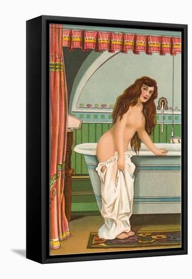 Woman Getting into Bathtub-null-Framed Stretched Canvas