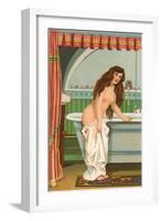 Woman Getting into Bathtub-null-Framed Art Print