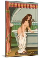 Woman Getting into Bathtub-null-Mounted Art Print