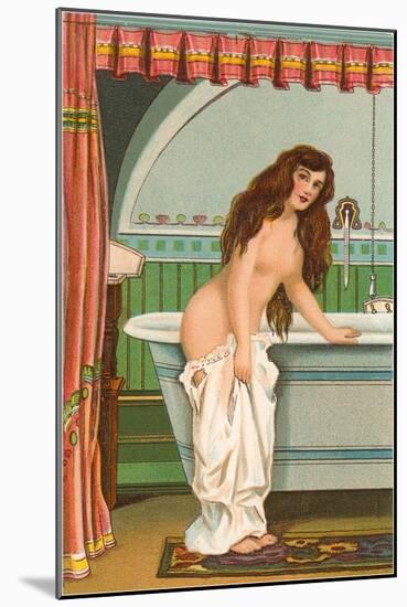 Woman Getting into Bathtub-null-Mounted Art Print