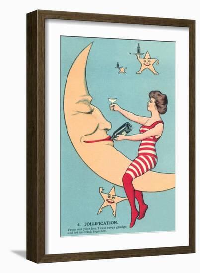 Woman Giving Wine to Moon-null-Framed Art Print