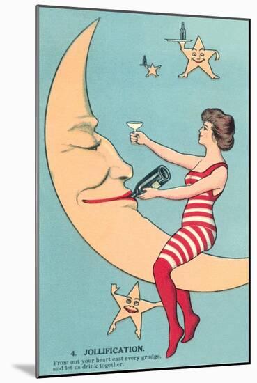 Woman Giving Wine to Moon-null-Mounted Art Print
