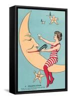 Woman Giving Wine to Moon-null-Framed Stretched Canvas