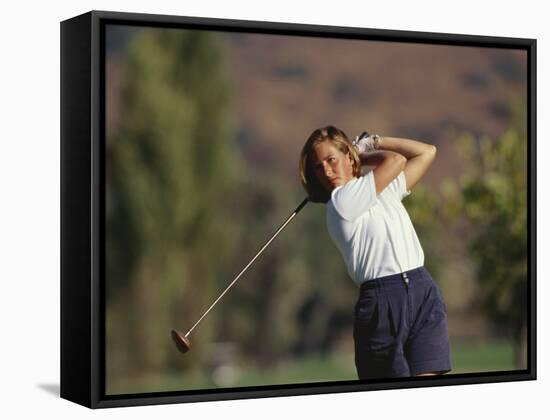 Woman Golfer in Action-Chris Trotman-Framed Stretched Canvas