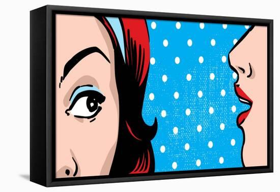 Woman Gossip, Polka Dots Retro Background-lavitrei-Framed Stretched Canvas