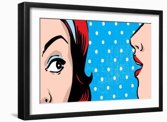 Woman Gossip, Polka Dots Retro Background-lavitrei-Framed Art Print