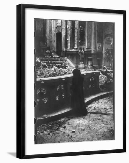 Woman Grieving over Wreckage of Catholic Church Burned During Uprising Against Peron-null-Framed Photographic Print