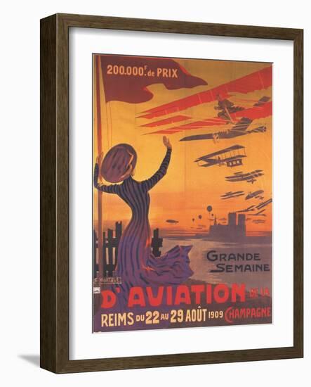 Woman Hails Aviation Week In Champagne, France-Ernest Montaut-Framed Art Print