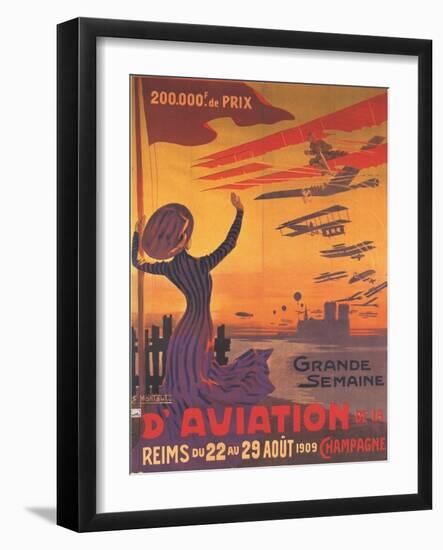 Woman Hails Aviation Week In Champagne, France-Ernest Montaut-Framed Art Print