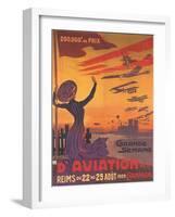Woman Hails Aviation Week In Champagne, France-Ernest Montaut-Framed Art Print