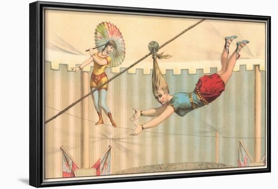 Woman Hanging by Hair and Tight Rope Walker-null-Framed Art Print