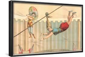 Woman Hanging by Hair and Tight Rope Walker-null-Framed Art Print