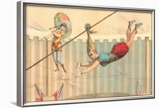 Woman Hanging by Hair and Tight Rope Walker-null-Framed Art Print