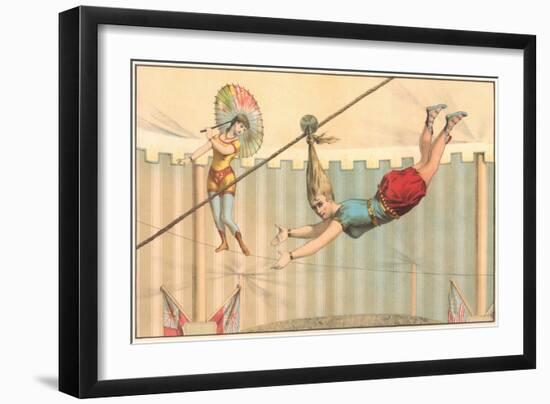 Woman Hanging by Hair and Tight Rope Walker-null-Framed Art Print