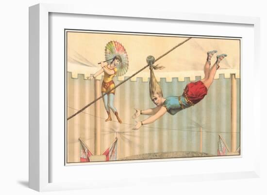 Woman Hanging by Hair and Tight Rope Walker-null-Framed Art Print