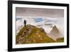 Woman high atop cloudy Harbor Mountain, Sitka, Alaska-Mark A Johnson-Framed Photographic Print