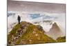 Woman high atop cloudy Harbor Mountain, Sitka, Alaska-Mark A Johnson-Mounted Photographic Print