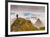 Woman high atop cloudy Harbor Mountain, Sitka, Alaska-Mark A Johnson-Framed Photographic Print