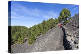 Woman Hiking in the Volcano Landscape of the Nature Reserve Cumbre Vieja, La Palma, Spain-Gerhard Wild-Stretched Canvas