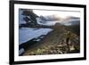 Woman Hiking Near Mount Olympus and Blue Glacier-Colin Brynn-Framed Photographic Print