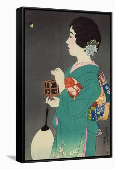 Woman Hold Box to Catch Fireflies-null-Framed Stretched Canvas