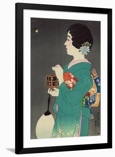 Woman Hold Box to Catch Fireflies-null-Framed Art Print