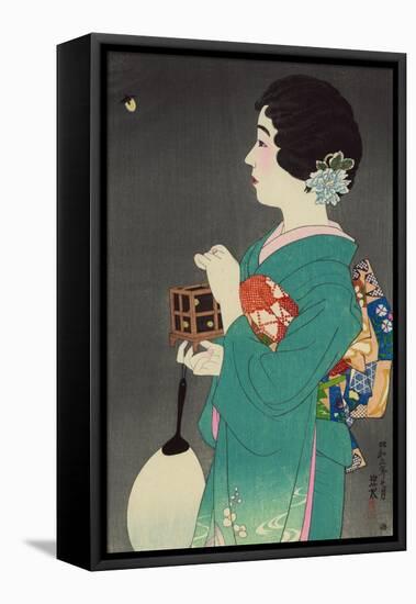 Woman Hold Box to Catch Fireflies-null-Framed Stretched Canvas