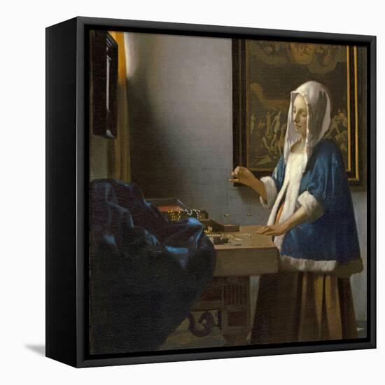 Woman Holding a Balance, C.1664-Johannes Vermeer-Framed Stretched Canvas