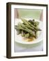 Woman Holding a Plate of Grilled Green Asparagus-null-Framed Photographic Print