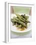 Woman Holding a Plate of Grilled Green Asparagus-null-Framed Photographic Print