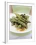 Woman Holding a Plate of Grilled Green Asparagus-null-Framed Photographic Print