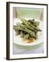 Woman Holding a Plate of Grilled Green Asparagus-null-Framed Photographic Print