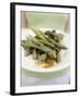 Woman Holding a Plate of Grilled Green Asparagus-null-Framed Photographic Print