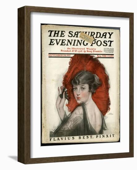 Woman Holding a Red Feathered Fan-Neysa Mcmein-Framed Art Print