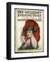 Woman Holding a Red Feathered Fan-Neysa Mcmein-Framed Art Print