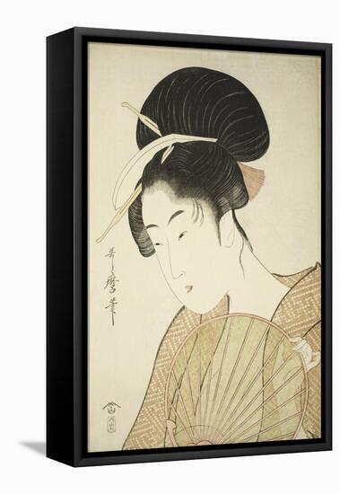 Woman Holding a Round Fan, C.1797-Kitagawa Utamaro-Framed Stretched Canvas