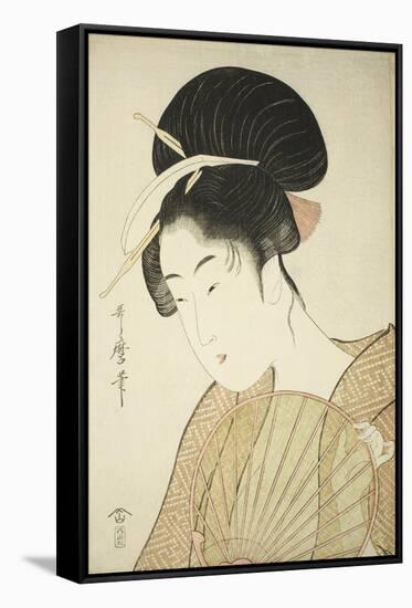 Woman Holding a Round Fan, C.1797-Kitagawa Utamaro-Framed Stretched Canvas